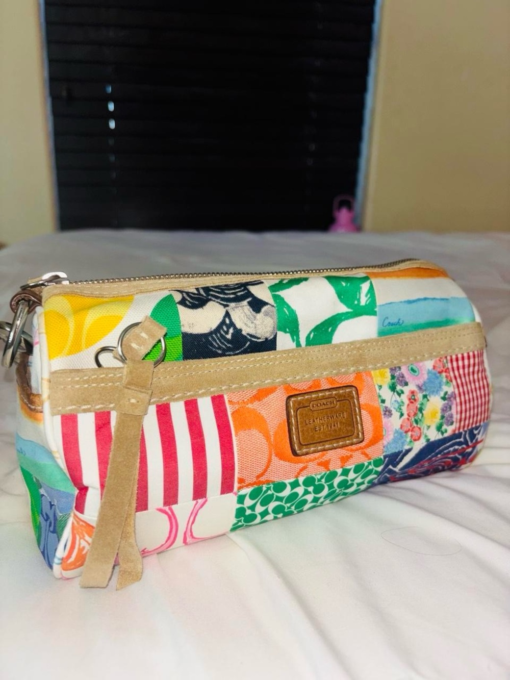 Coach Patchwork Multicolor Purse With Suede Trim